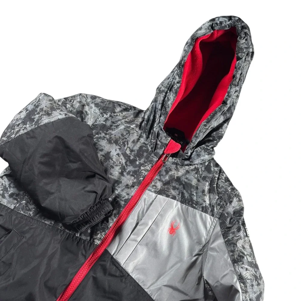 Spyder Kids 6 Hooded Puffer Jacket Black Gray Camo Red Full Zip SP2026/SP